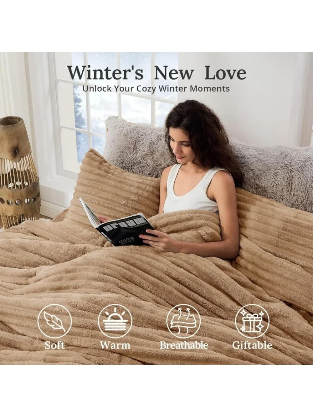 Cozy Twin/Twin XL Fleece Comforter Set - 2 Piece Bedding in Light Brown